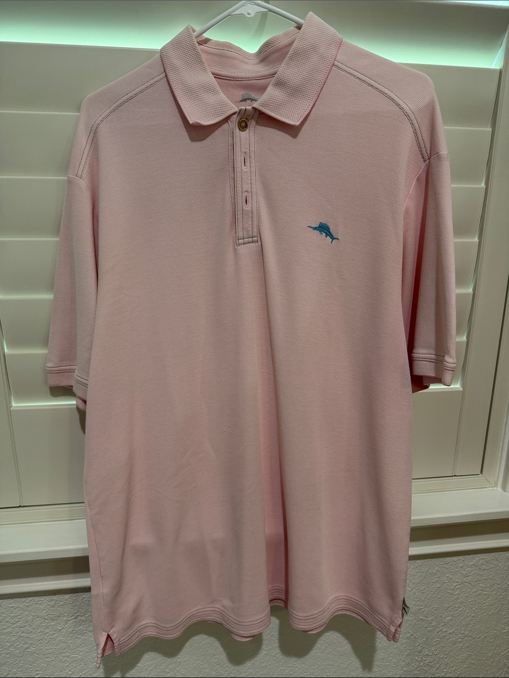 Tommy Bahama Light Pink Polo with Teal Dolphin Logo